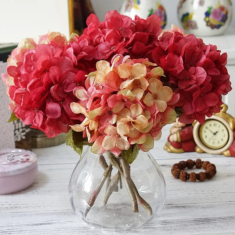 1 Bundle Silk Hydrangea Autumn Vase for Home Decor Valentine's Day Wedding Bridal Bouquet Wall Setting Artificial Flowers Cheap