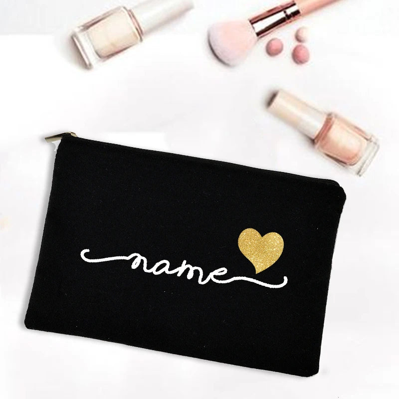 Personalized Canvas Monogram Cosmetic Zipper Pouch Makeup Bag Bridesmaid Maid of Honor Holiday Wedding Bachelorette Party Gifts
