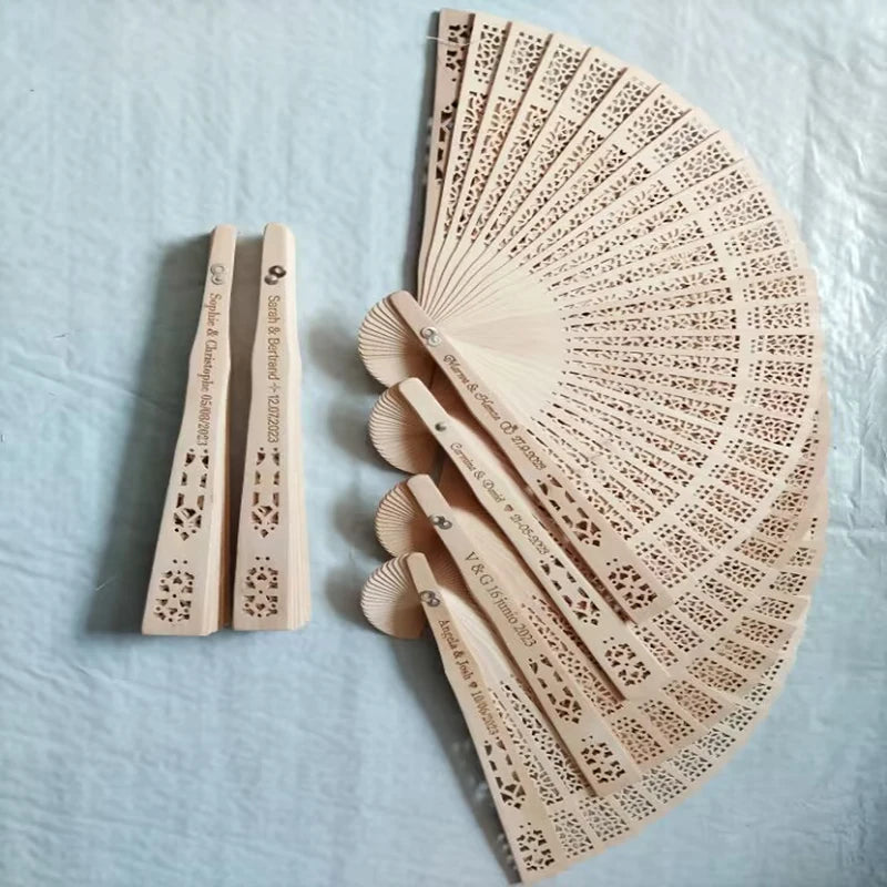 50Pcs Personalized Engraved Wood Folding Hand Fan Wooden Fold Fans Customized Wedding Party Gift Decor Bridal Shower Gift Favor
