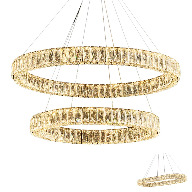 Round Crystal Chandelier Light LED Indoor Modern 40 60 80 100CM Circular Ring Hanging Lamp for Living Dinning Room Bedroom