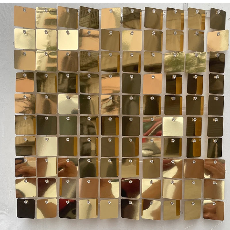 16pcs Champagne Shimmer Wall Backdrop 3D Sequin Panel Backdrop Art Wall Backgroud Cloth Wedding Birthday Party Backdrop Decor