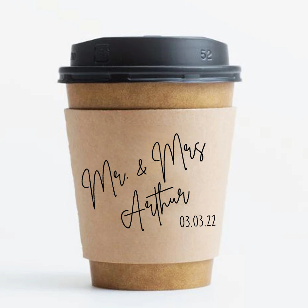 Personalized Disposable Ice Coffee Cup Sleeves Wedding Party Heat-Insulated Cup Holder Bar Reception Corrugated Paper Cup Cover