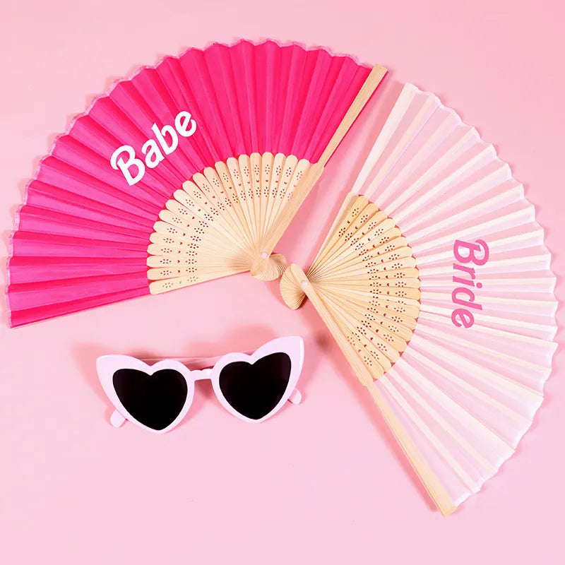 Hot pink Bride babe hand fan summer Pool Beach Bach weekend girls trip bachelorette party Bridal Shower wedding Bridesmaid Gift