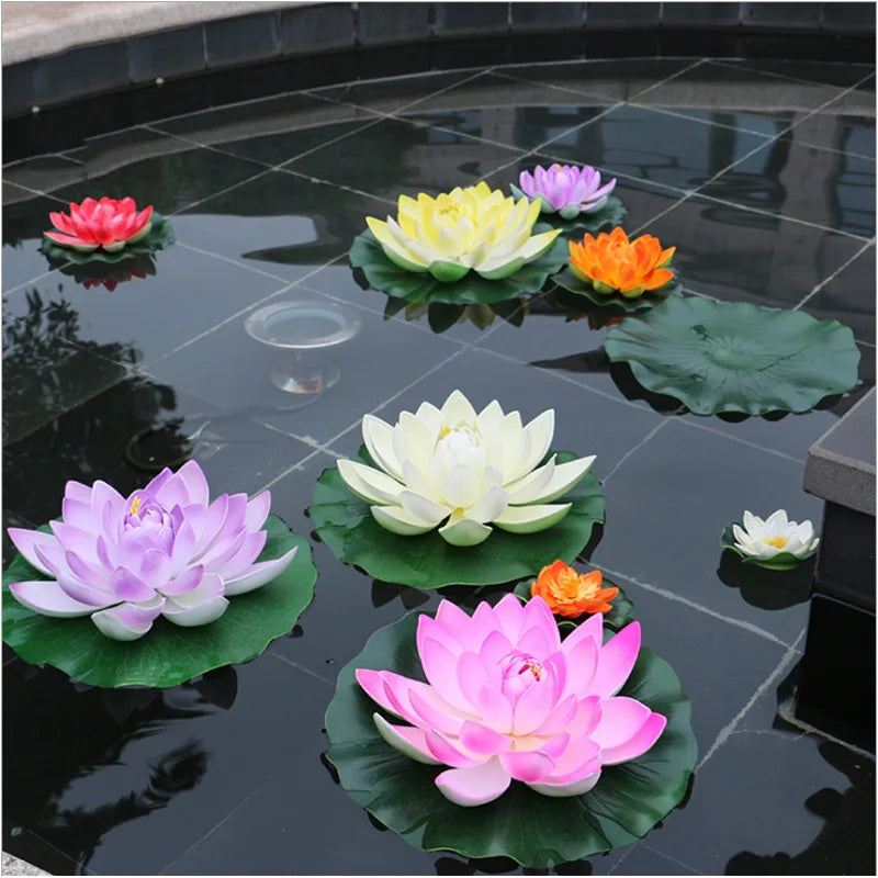 10/17/28/40/60cm Lotus Artificial Flower Floating Fake Lotus Plant Lifelike Water Lily Micro Landscape for Pond Garden Decor