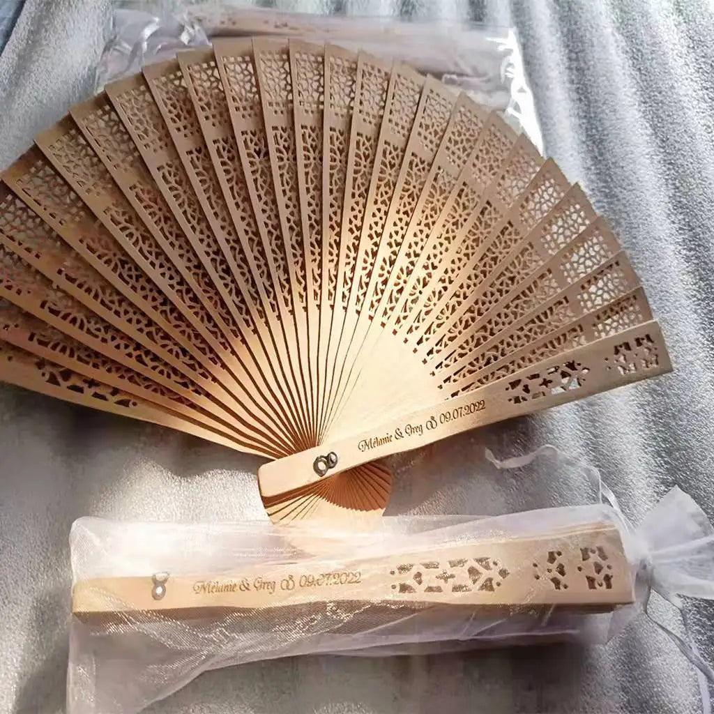50Pcs Personalized Engraved Wood Folding Hand Fan Wooden Fold Fans Customized Wedding Party Gift Decor Bridal Shower Gift Favor