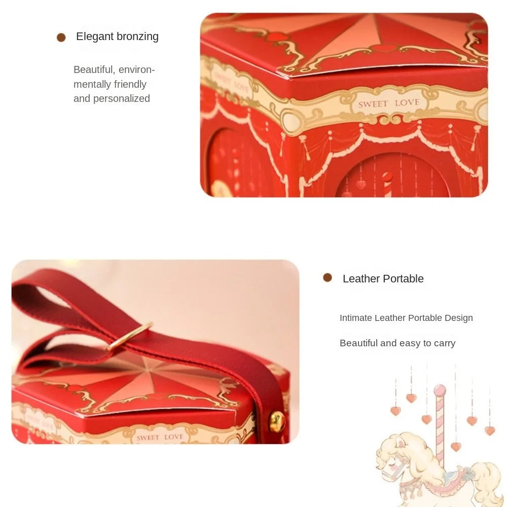 Wedding Carousel Gift Box Decoration Leather Handle Birthday Wedding with Hand Gift Paper Handheld Gift Bag