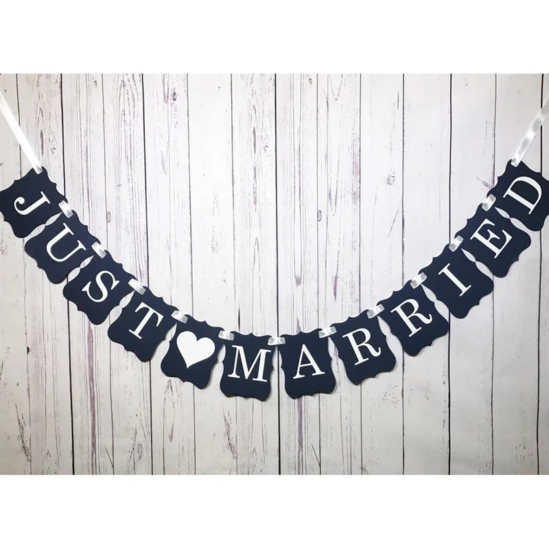 JUST MARRIED Wedding Banner Set Bridal Shower and Engagement Photo Prop Car Decorations
