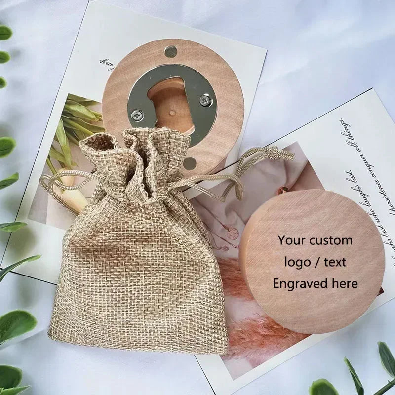 Personalised Wooden Bottle Opener Engraved Portable Magnetic Wooden Round Opener Bridesmaid Wedding Favors Custom Baptism Gift
