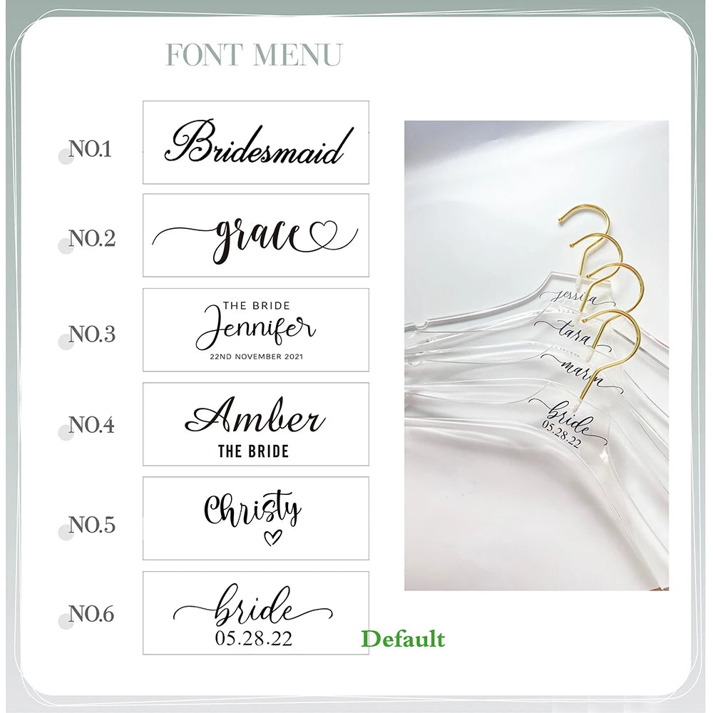 Custom Bridesmaid Gifts Personalised Acrylic Wedding Dress Hanger Bachelorett Party Decoration Clear Modern Bridal Hangers