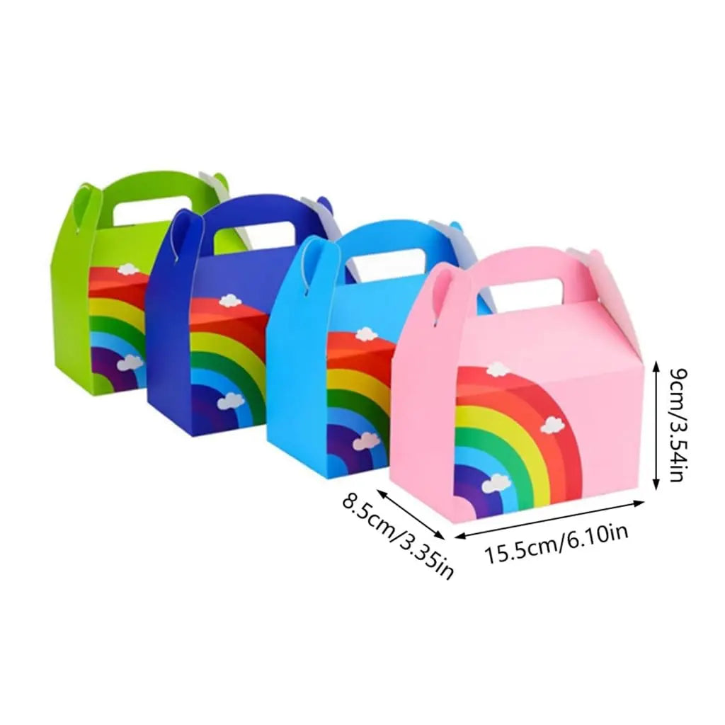 16 PCs Rainbow Party Favor Paper Box, 6*3.5*3.5 Inch, Food Safe Kraft Paper and Ink, Natural , Vivid Colored,Give Away Bags.