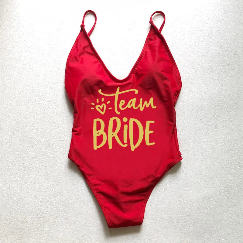 Sexy Padded Swimwear Women Team Bride Love Print One Piece Swimsuit Summer Bathing Suit Bachelor Party Beachwear backless bikini