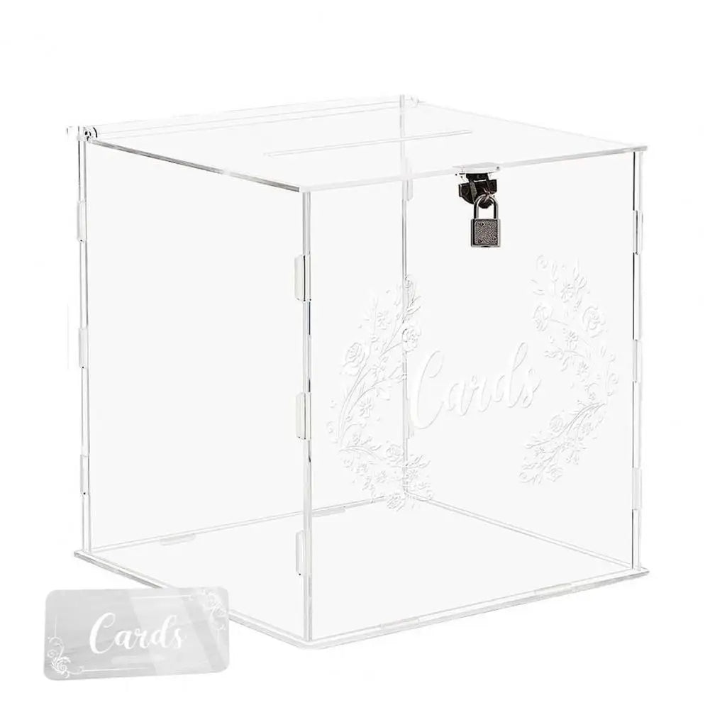 Wedding Card Box Clear Acrylic with Lock Detachable Design Gift Holder Reception Anniversary Birthday Graduation Events