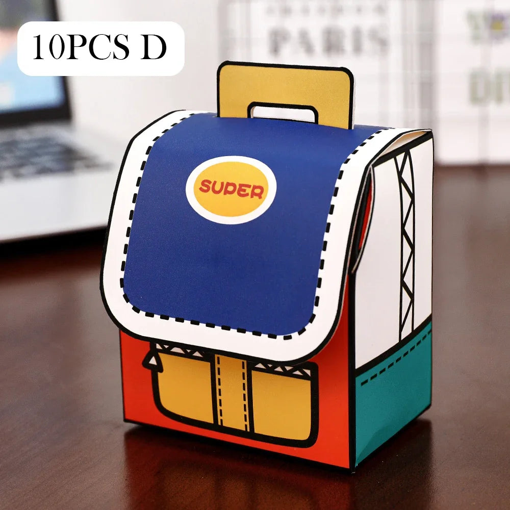 10Pcs Cute Portable School Bag Candy Cookie Box Gift Snacks Packing Boxes for Kids Birthday Back To School Party Decoration