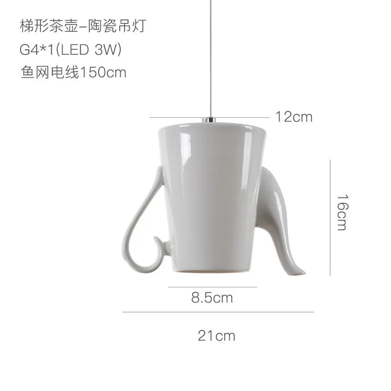 Modern Tea Cup Teapot Hanging Lamp Ceramic Led Pendant Lights Dining Room Kitchen Home Decor Luminaire Lighting Fixtures