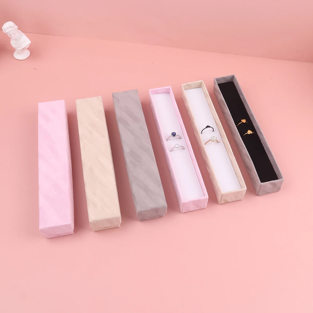 6pcs Velvet Jewelry Set Gift Box Ring Necklace Bracelets Earring Gift Packaging Boxes With Sponge Inside Rectangle