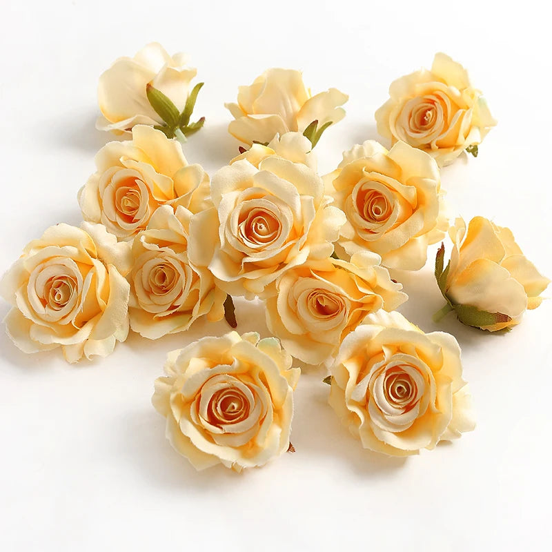 5/10pcs Silk Rose Artificial Flower Head Scrapbooking Home Wedding Wall Decoration Christmas DIY Wreath Candy Box Cake Decor