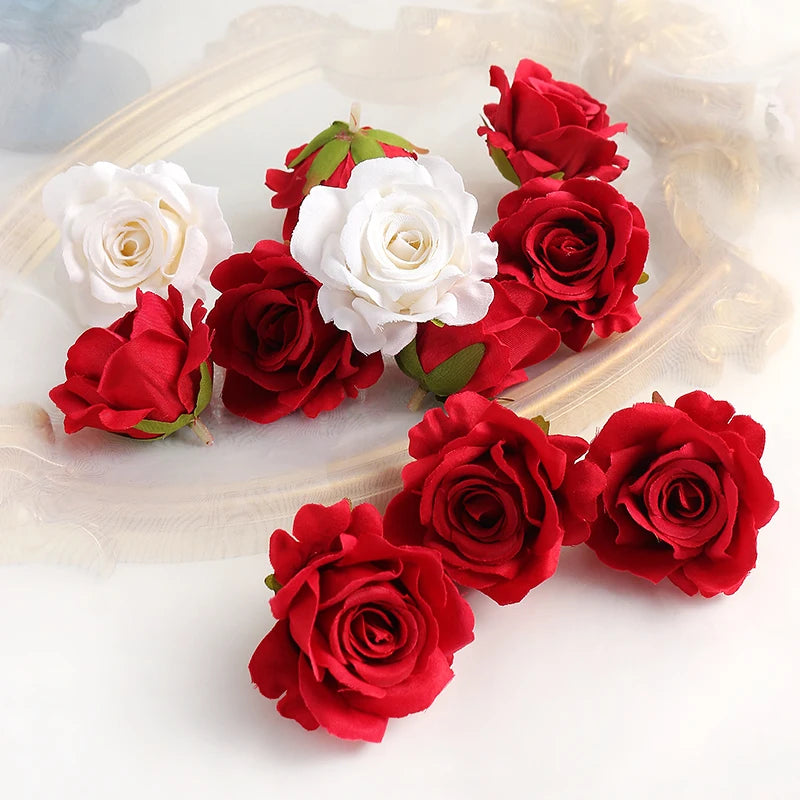 5/10pcs Silk Rose Artificial Flower Head Scrapbooking Home Wedding Wall Decoration Christmas DIY Wreath Candy Box Cake Decor