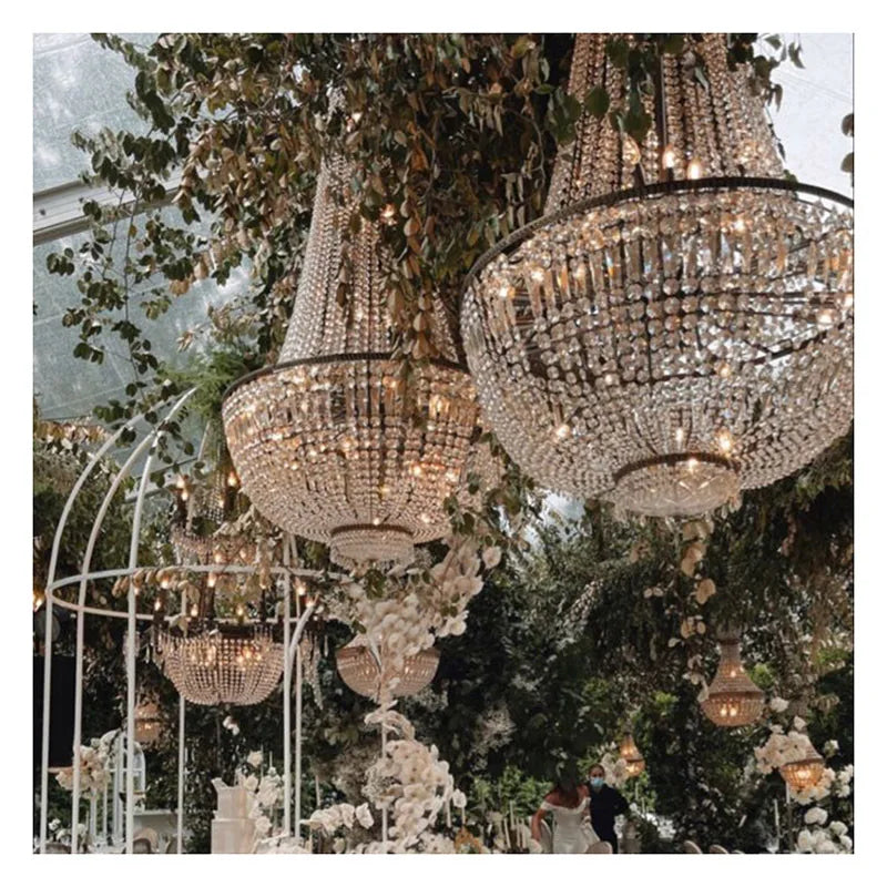 4pcs Luxury Metal Arch Drape with Suspend Chandelier Flowers Arches Wedding Stand Chandelier Display For Party Event Decoration