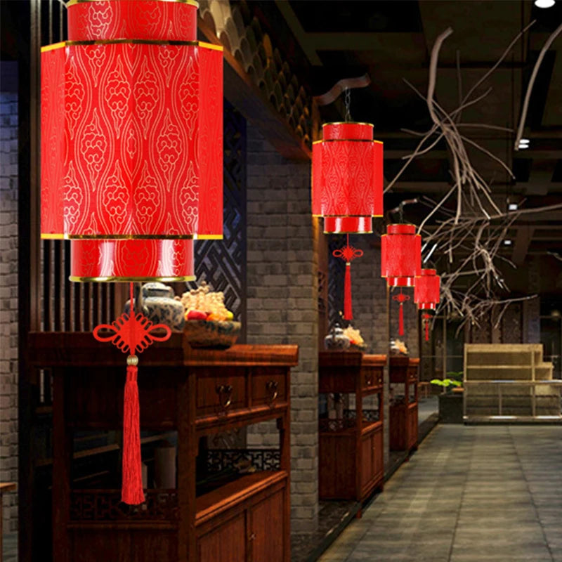 Chinese Red Lantern Chandelier Manual Material Outdoor Waterproof Sunscreen Printed Antique Sheepskin Festival Decor Lantern