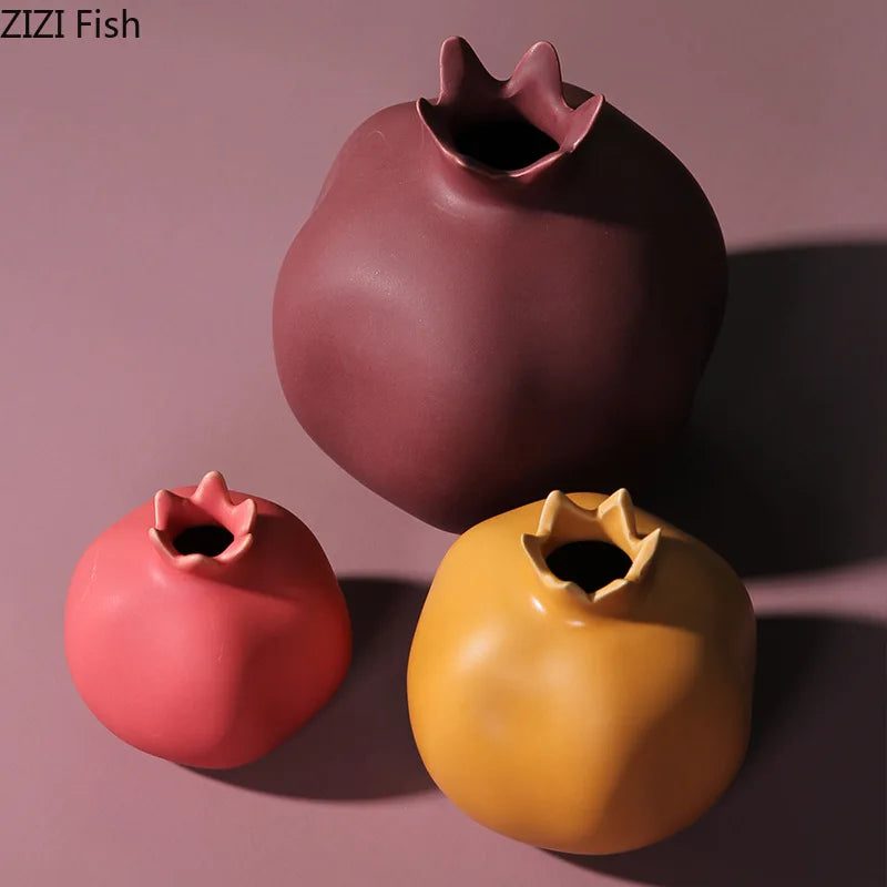 Imitation Pomegranate Ornaments Ceramic Vase Dried Flower Vase Flower Arrangement Art Sculpture Decorative Vases Statue Crafts
