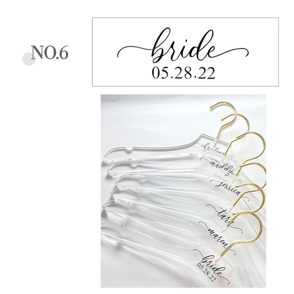 Custom Bridesmaid Gifts Personalised Acrylic Wedding Dress Hanger Bachelorett Party Decoration Clear Modern Bridal Hangers