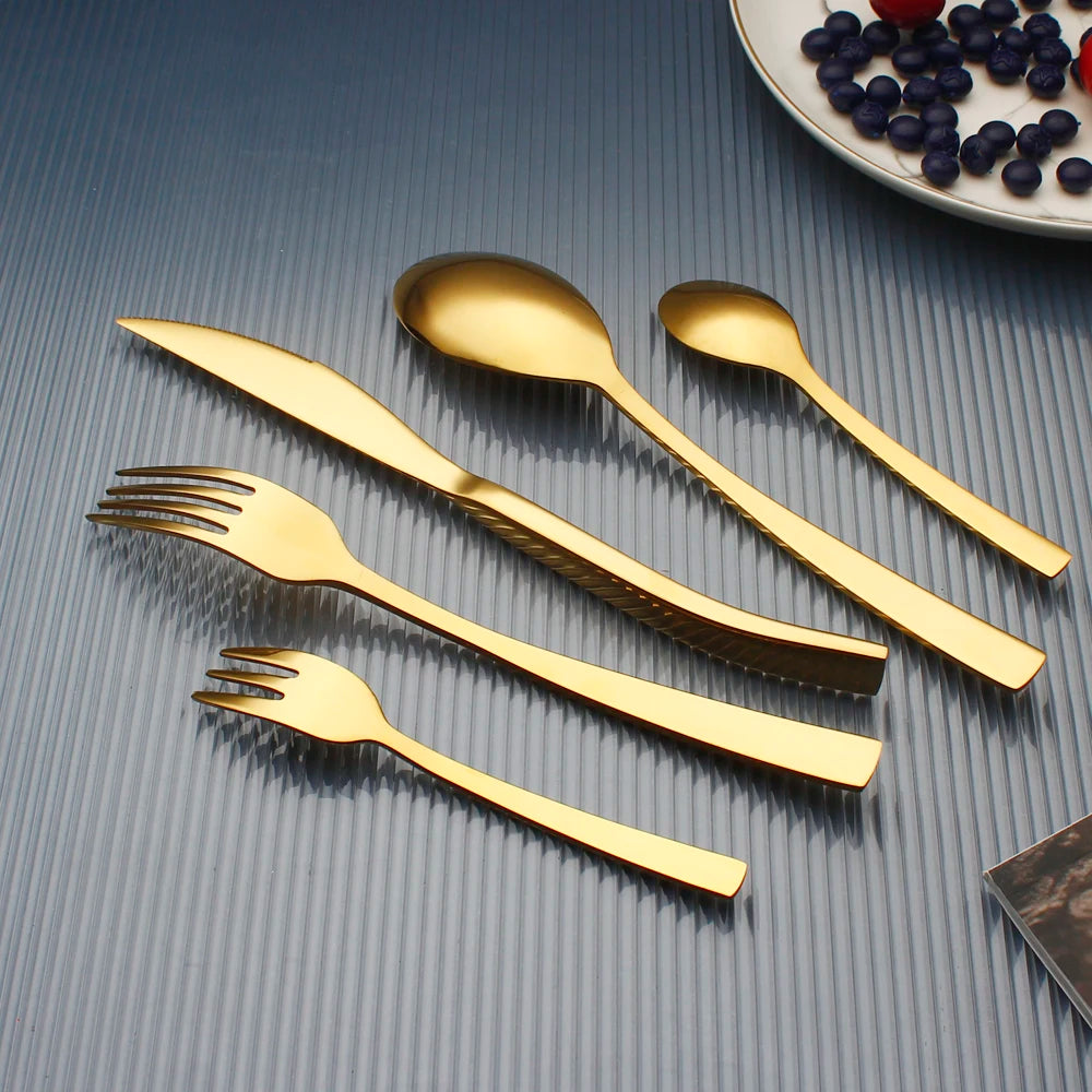 Recommended Top Class Elegant Cutlery 5 In 1 Set Stainless Steel Mirror Polish Delicate Utensils Silverware Dinnerware For Home