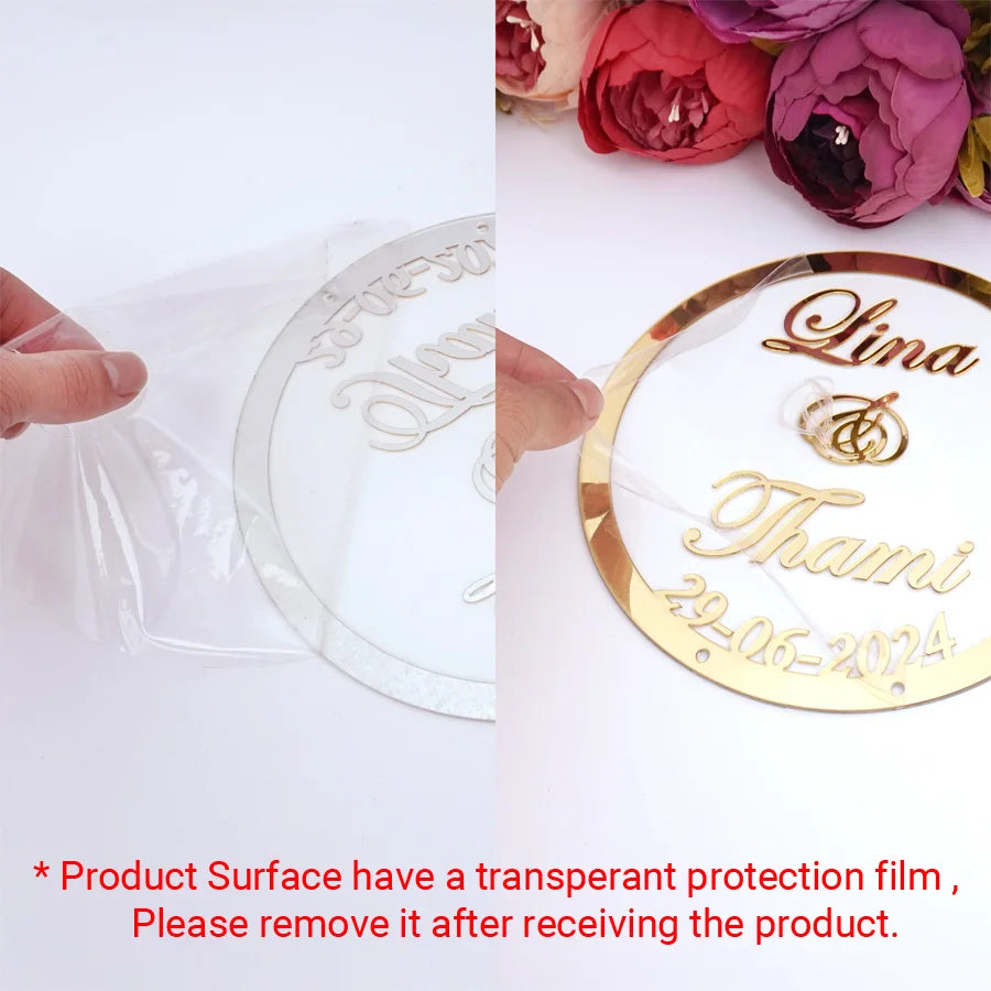 Custom Wedding Name and Date Personalized Round Mirror Frame Acrylic Babyshower Word Sign Party Decor With Nail Guest Gifts