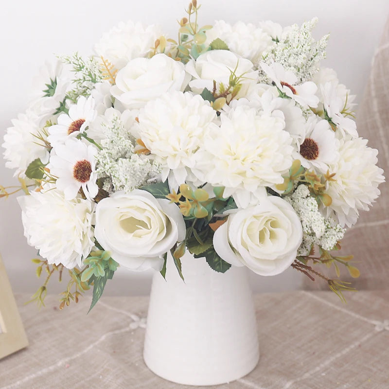 Autumn Artificial Flowers Rose Bride Bouquet Wedding Christmas Living Room Table Decoration For Vase Home DIY Fake Plants