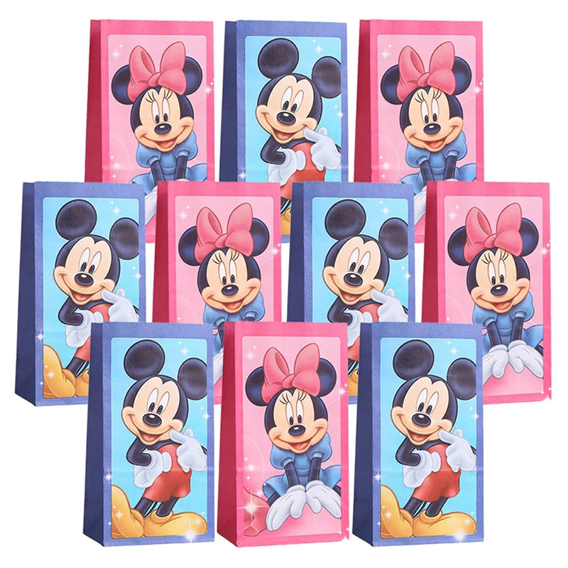 10/20pcs Minnie Mouse Paper Candy Box Gift Bags Popcorn Box Kids Mickey Birthday Party Decoration Gift Bag Baby Shower Supplies