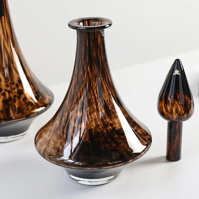 Glass Vase Transparent Leopard Print Flower Vase Glassware with Lid Floral Arrangement Accessories Terrarium Home Decoration