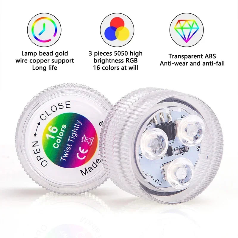 3leds RGB Led Submersible Light Underwater Night Lamp Battery Operated Garden Swimming Pool Light for Wedding Party Vase Bowl