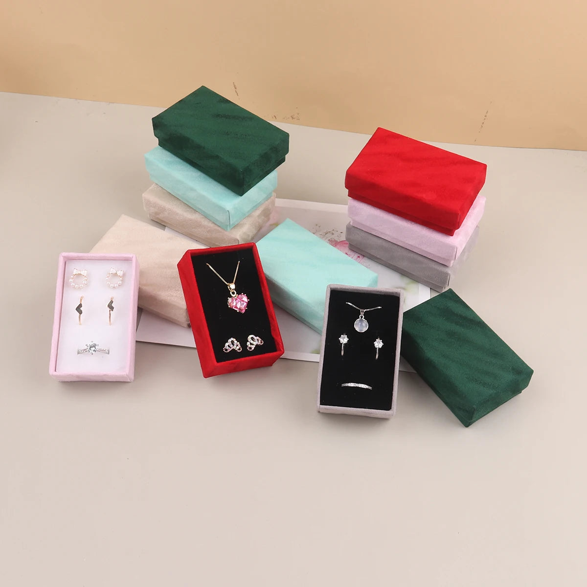 6pcs Velvet Jewelry Set Gift Box Ring Necklace Bracelets Earring Gift Packaging Boxes With Sponge Inside Rectangle