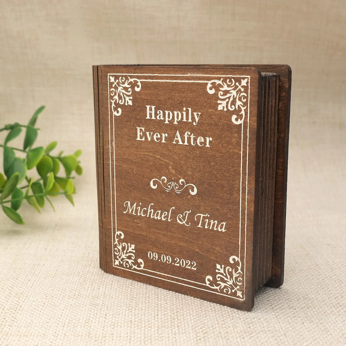 Personalized Wedding Rings Box Custom Wedding Rings Bearer Pillow Rustic Wooden Book Box Engagement Ring Holder Wedding Decor