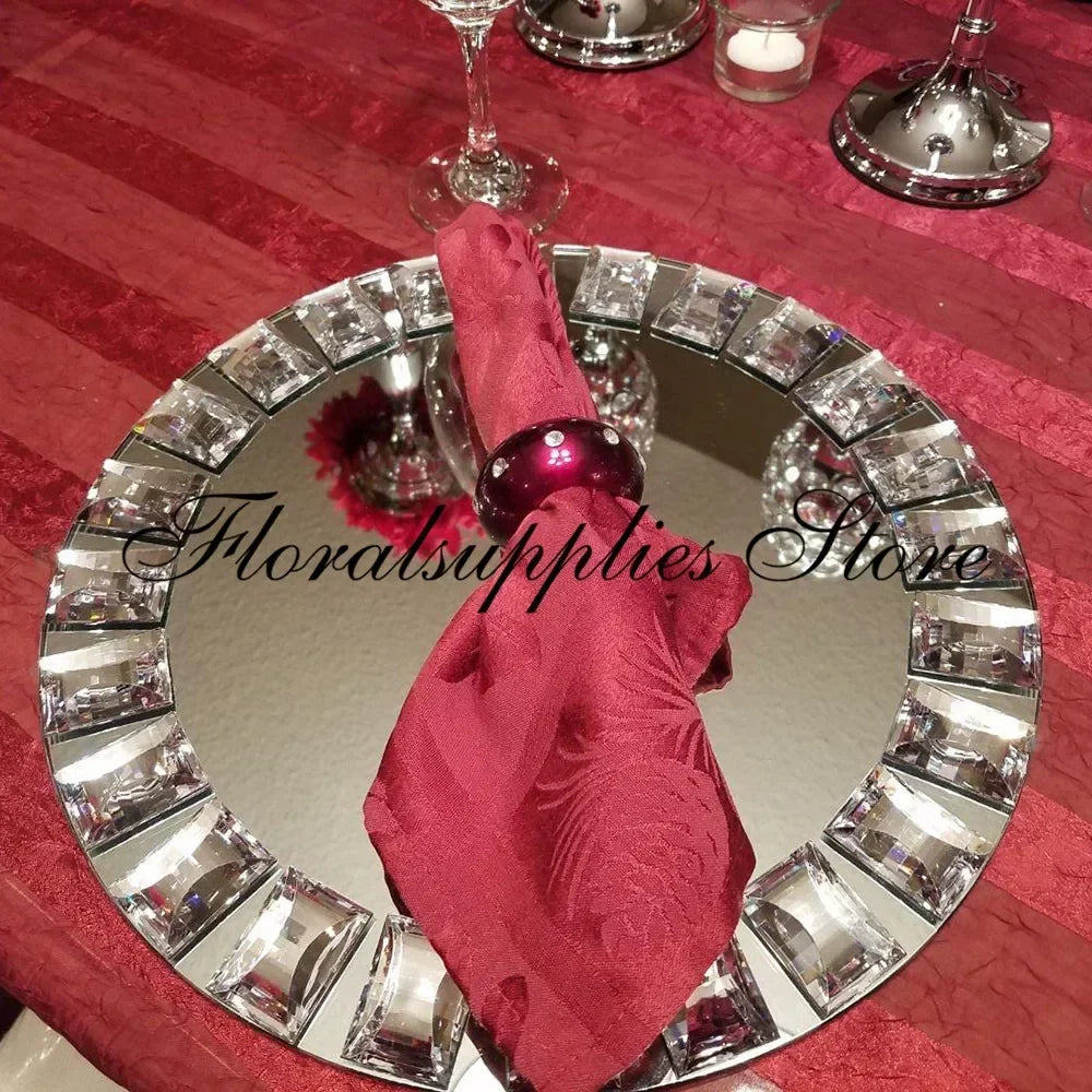 Wholesale Mirror Charger Plates Round Mirrored Tray Plate Settings for Christmas Dinnerware Holiday Event Wedding