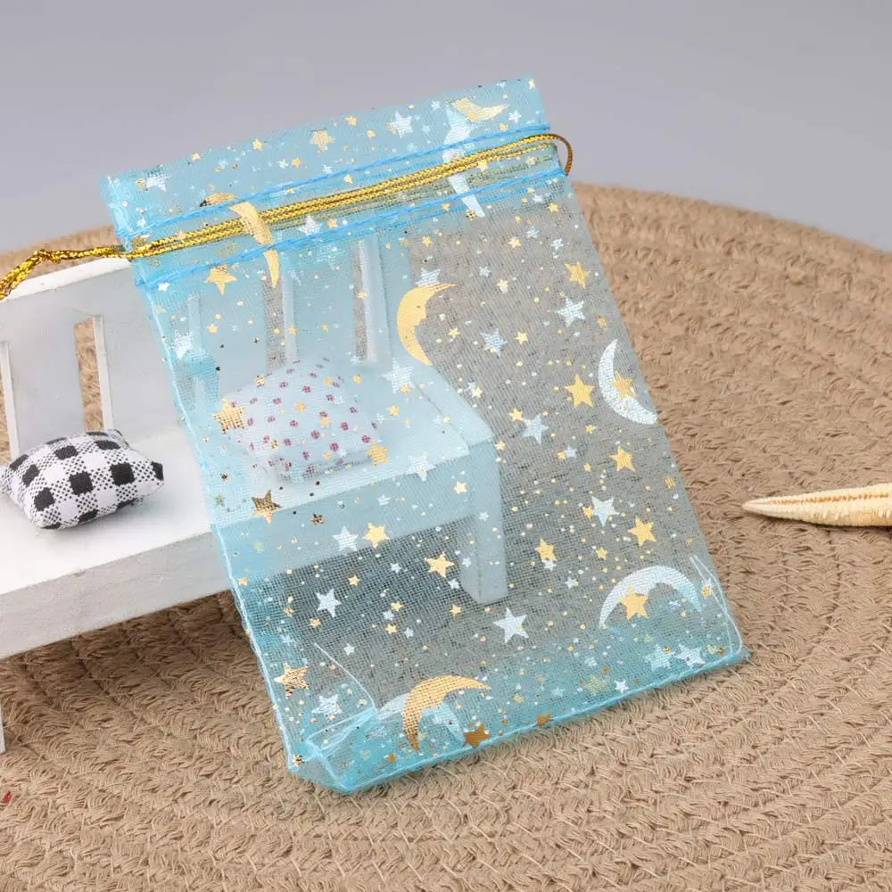 50pcs/lot Moon Star Organza Gift Bag 7x9 9x12 10x15cm Multicolor Gifts Pouches For Wedding Party Candy Bag Jewelry Packing