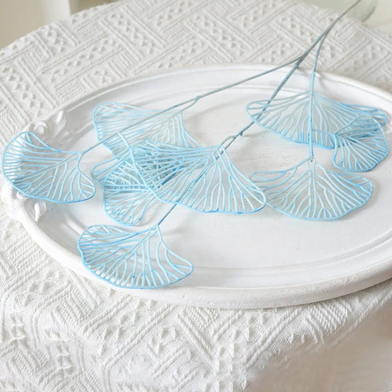 1/2/5pcs Three-pronged Fan Leaf Netting Artificial Gold Ginkgo Eucalyptus Holly For Wedding Arch Flower Arrangement Home Decor