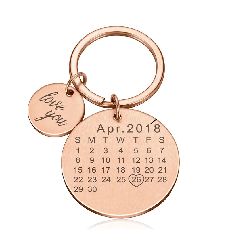Personalized Stainless Steel Engraved Calendar Date Keychain Custom Keyring Gift For Wedding Anniversary Gift