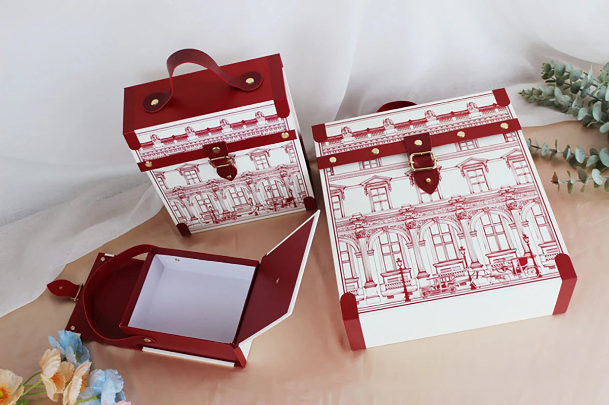 Gift Paper Box Leather Carry Hands Protable Wedding Favors Candy Cake Chocolate Bags Birthday Party New Year Decoration Supplies