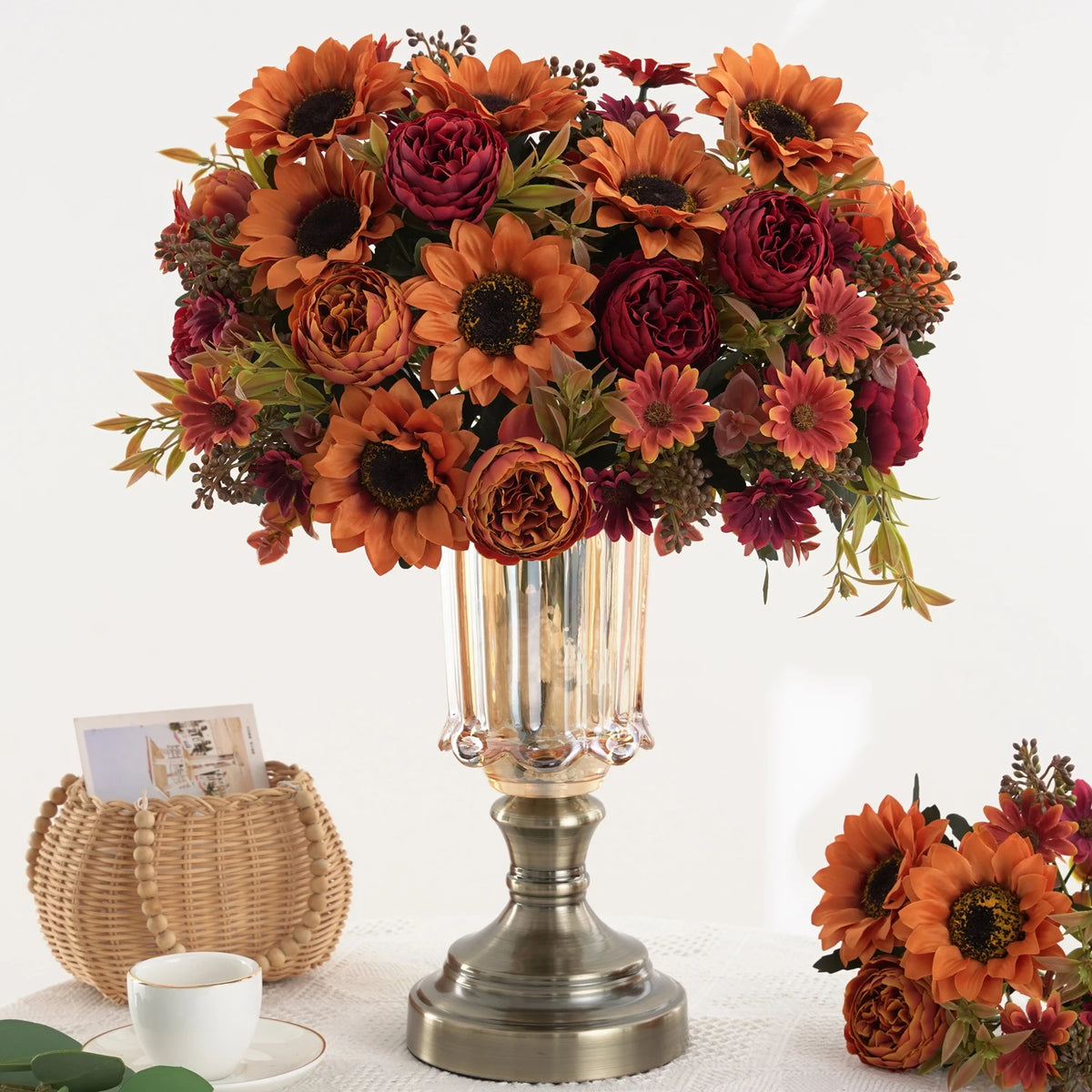 1/4Pcs Sunflowers peony Artificial Flowers  Fall Summer Decor, Fake Fall Flowers Silk Faux Sunflower Bouquet
