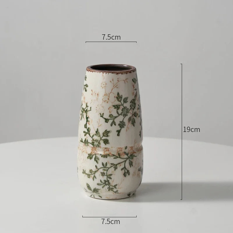 New Ceramic Vase Pastoral Style Green Flowers Ice Cracked Ceramic Vase Home Decoration Living Room Porch Hydroponic Plant Vase