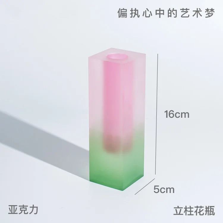 Modern Rainbow Pillar Bud Vase Tabletop Glass Vases Luxury Decorative Acrylic Crystal Nordic Room Decoration Home