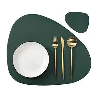 Inyahome Irregular Shape PU Leather Placemats Set Oil-Proof Waterproof for Kitchen Tables Bistro Tables Bars Coffee Shops Hotels
