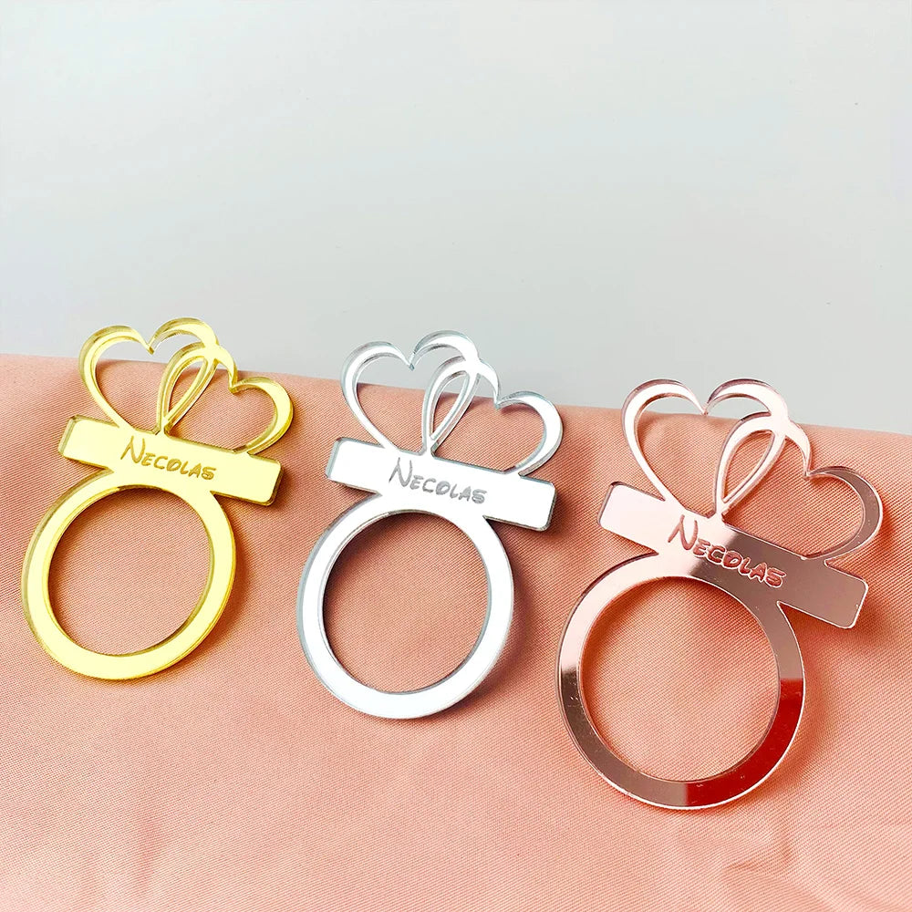 50pcs Personalized Napkin Ring Engraved Mirror Table Napkin Holder Custom Wedding Party Place Name Card Table Decoration Party