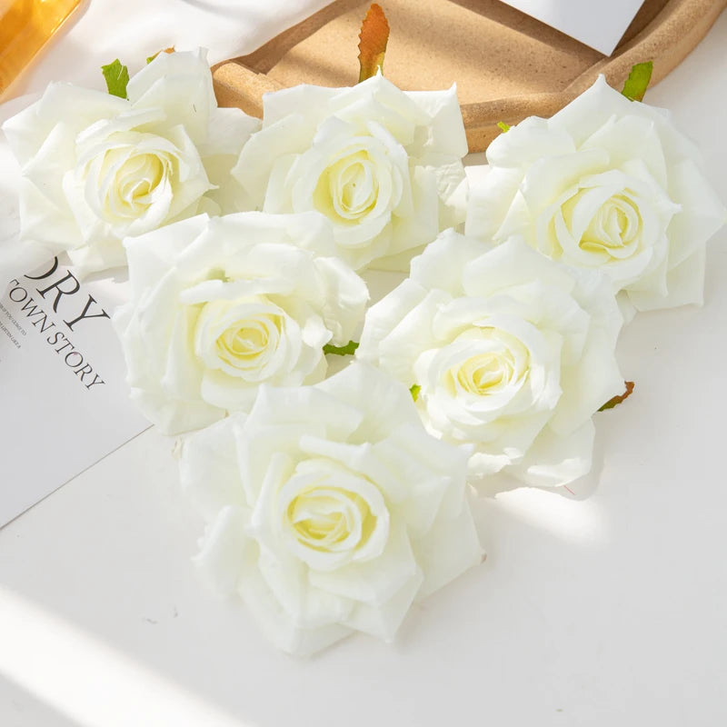 100PC 10CM Wholesale Artificial Flowers for Scrapbook Christmas Home Decor Wedding Garden Rose Arch Fake Silk Head Candy Box