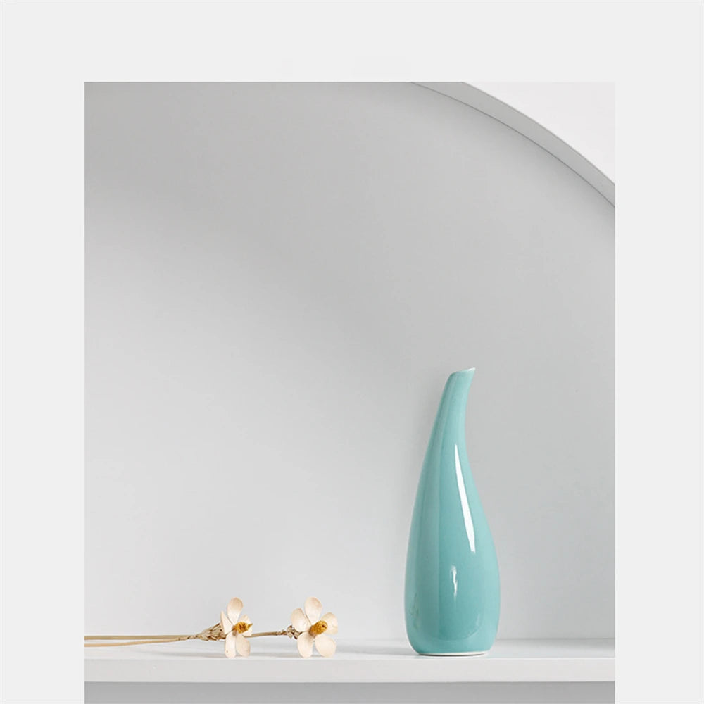 Ceramic Vases White/blue/green/cyan/ Dining Tables Flower Arrangements Dried Flowers Nordic Room Decoration Vase 5.5x18x1 Cm
