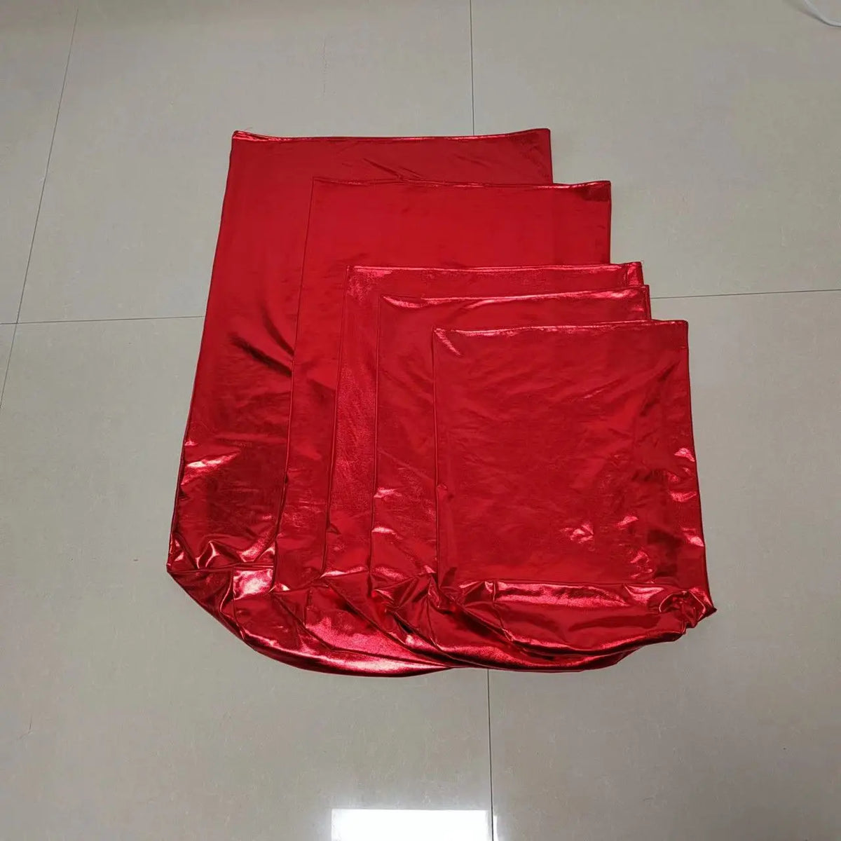 Metallic Gold and Silver Pink Red BLue White Shiny Fabric Stretch Cloth Elastic Pedestal Cylinder Table Covers Party Decoration
