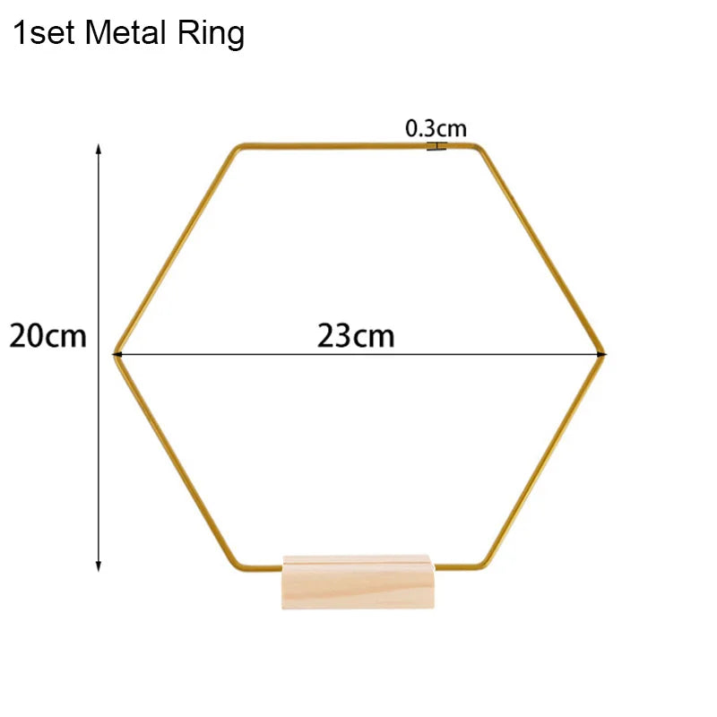 20-35cm Wedding Flower Garland Metal Gold Wreath Ring Wooden Base Wedding Birthday Party Table Decor DIY Wreath Catcher Crafts