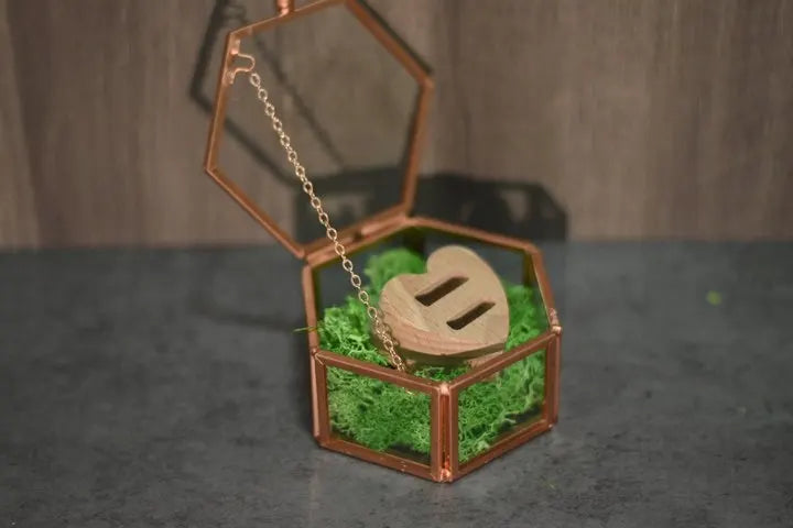 Hexagon Glass Ring Box with Moss Gold or Rose Gold Personalized Ring Box for Wedding Ceremony Modern Ring Holder for Engagements