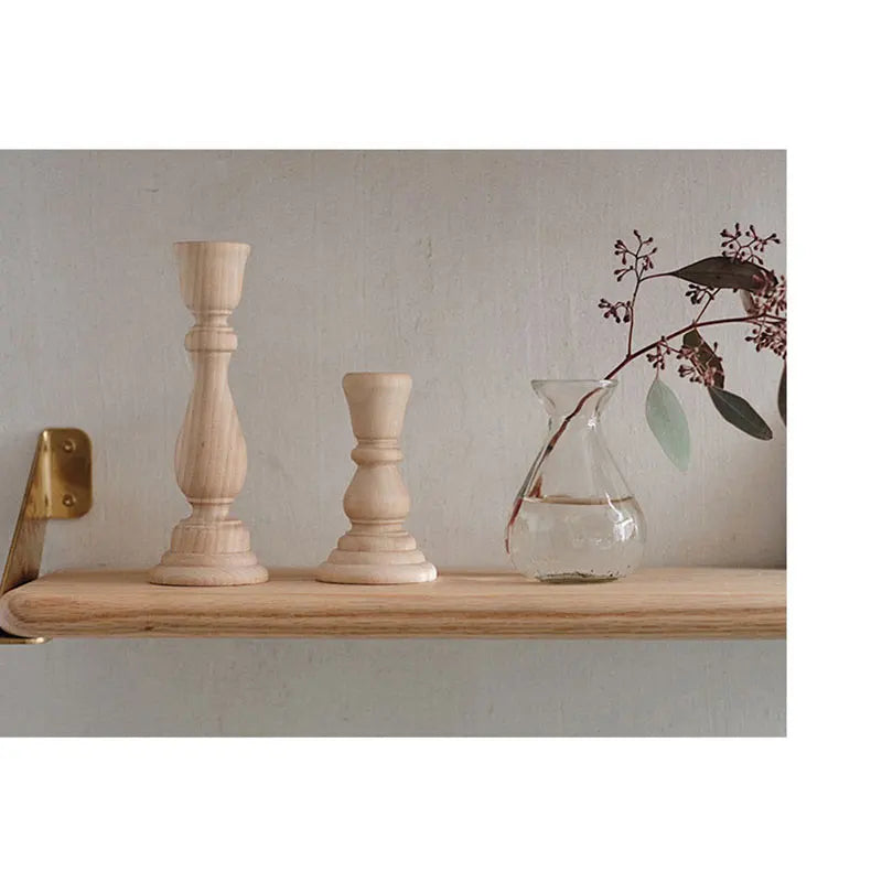 Unfinished Candlesticks Holders, Retro Unpainted Wood Classic Craft Candlesticks Holders Wedding Decorations 6.88 x 2.48 /1.96