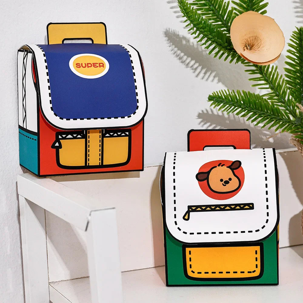 10Pcs Cute Portable School Bag Candy Cookie Box Gift Snacks Packing Boxes for Kids Birthday Back To School Party Decoration